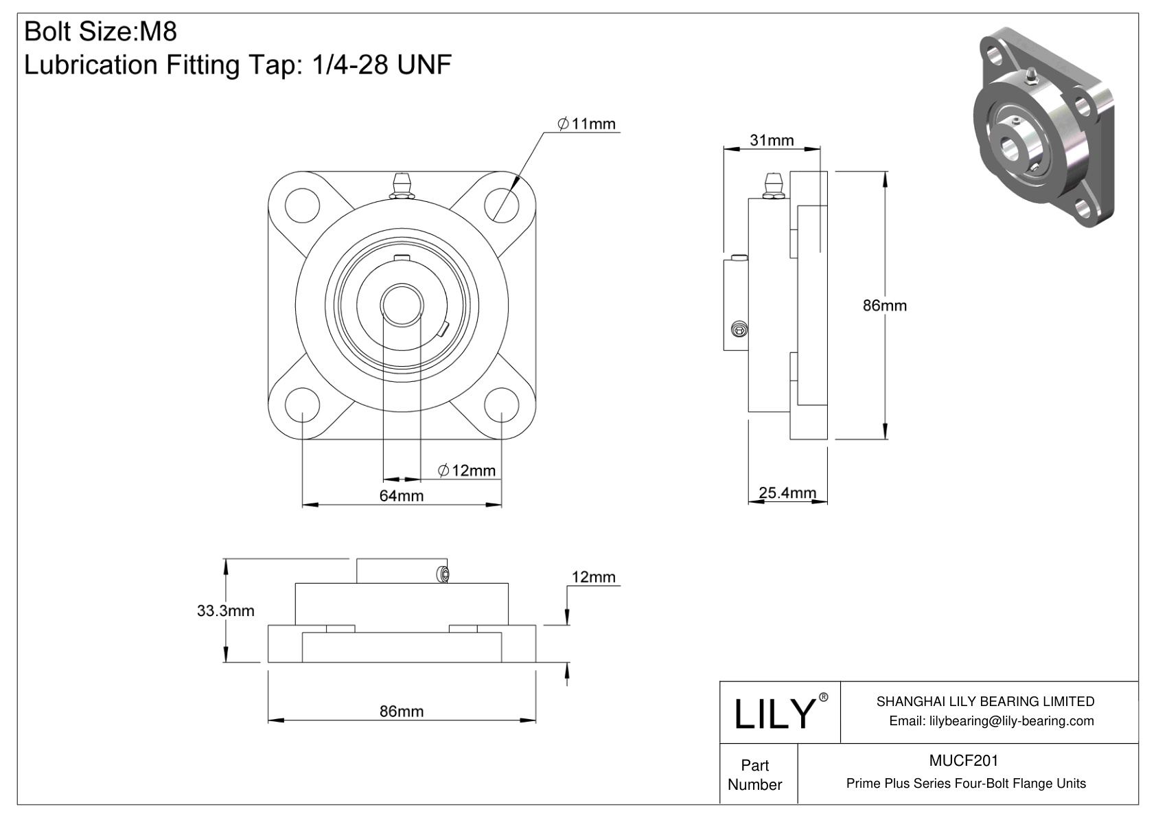 MUCF201 Prime Plus 系列四螺栓法兰装置 cad drawing