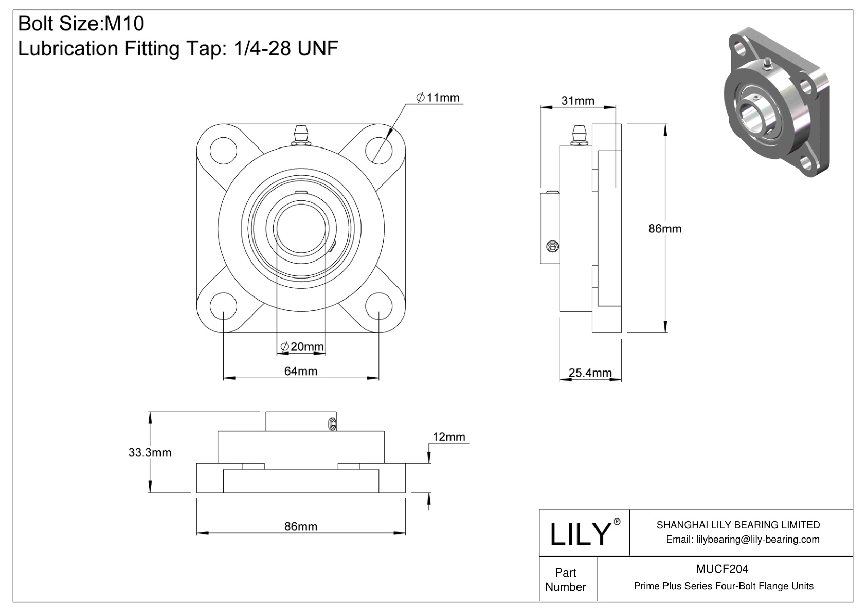 MUCF204 Unidades de brida de cuatro pernos de la serie Prime Plus cad drawing