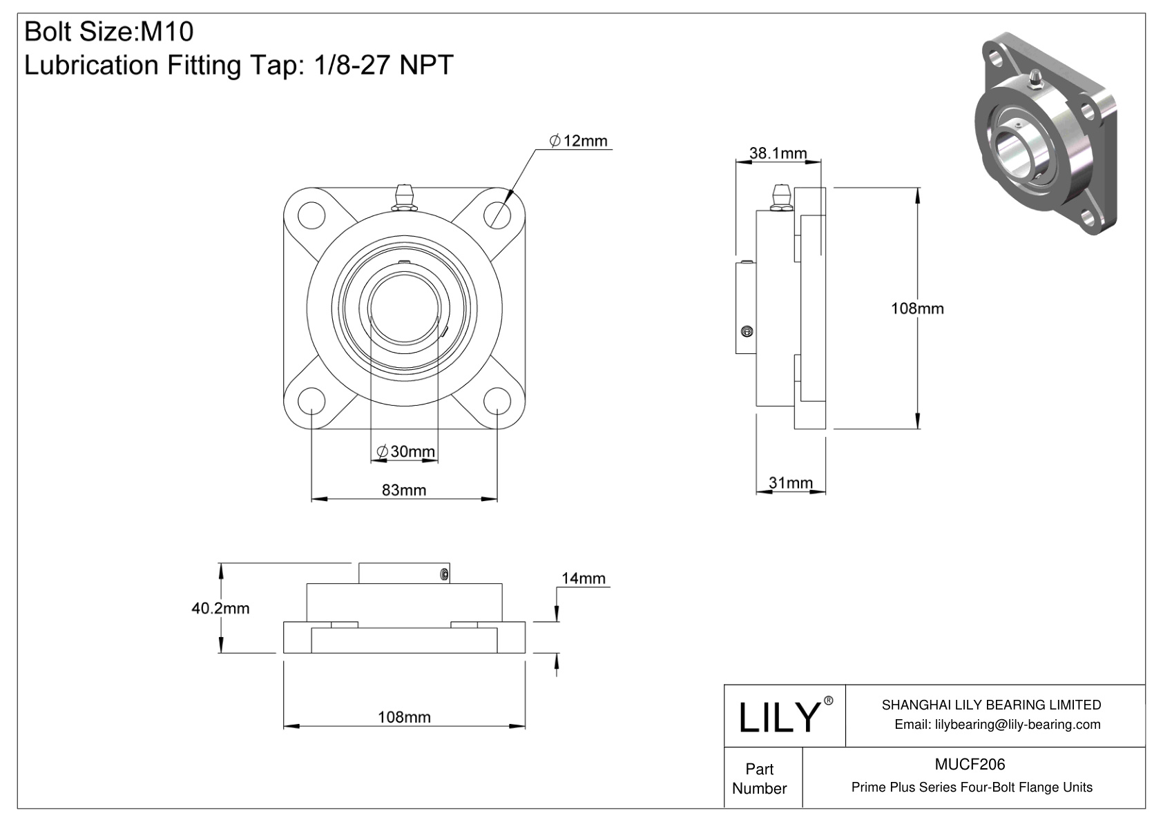 MUCF206 Unidades de brida de cuatro pernos de la serie Prime Plus cad drawing