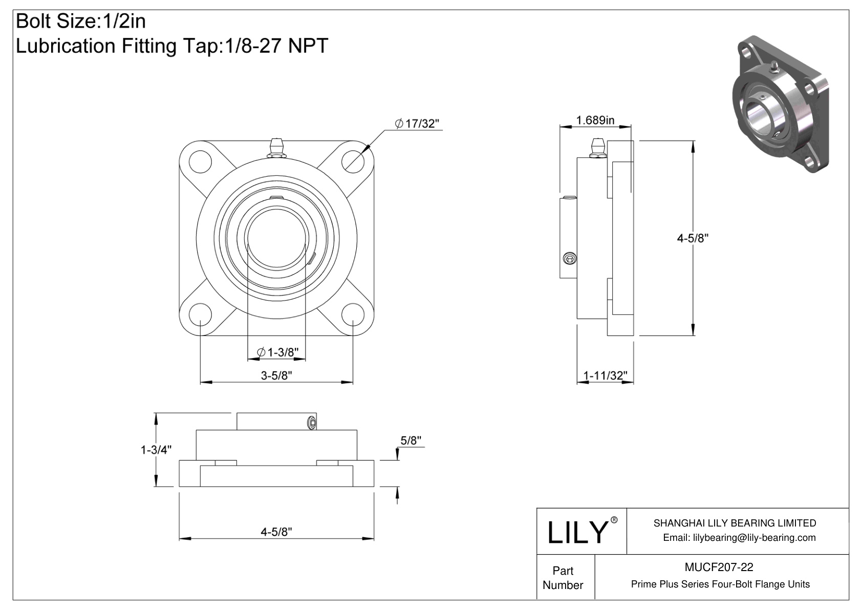 MUCF207-22 Unidades de brida de cuatro pernos de la serie Prime Plus cad drawing