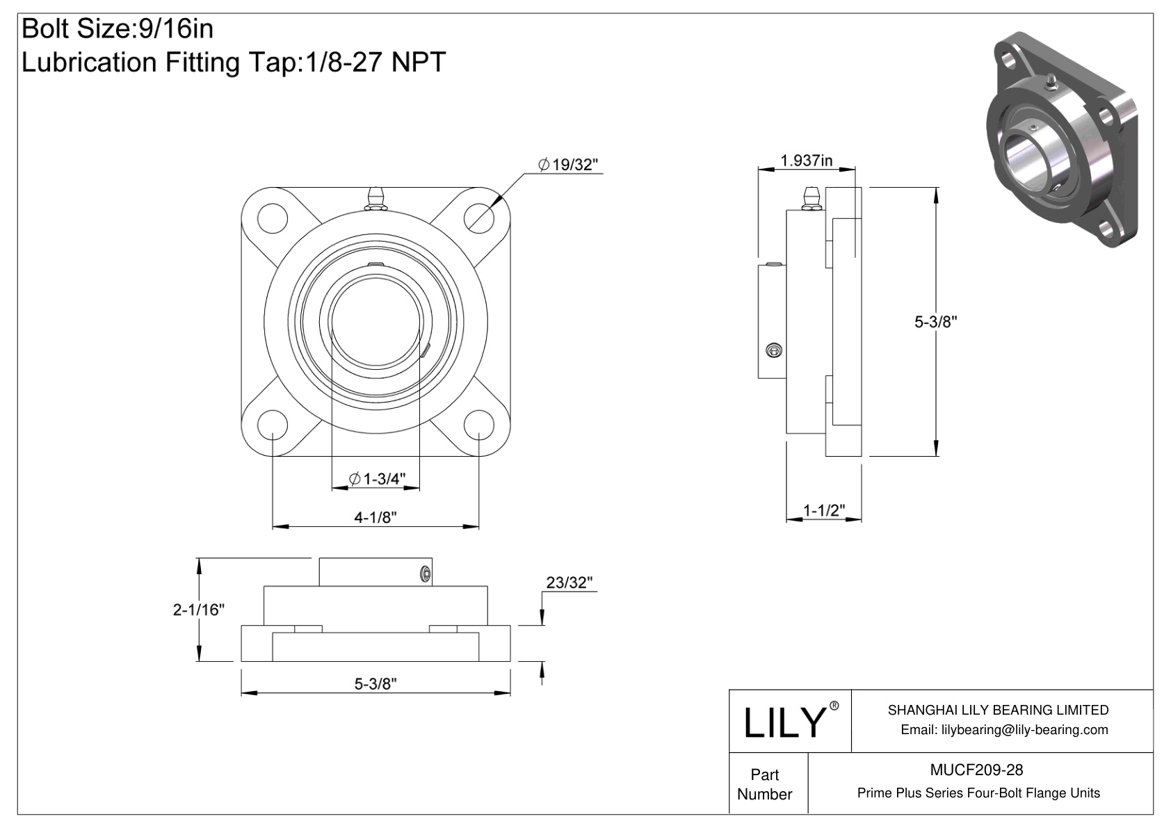 MUCF209-28 Unidades de brida de cuatro pernos de la serie Prime Plus cad drawing