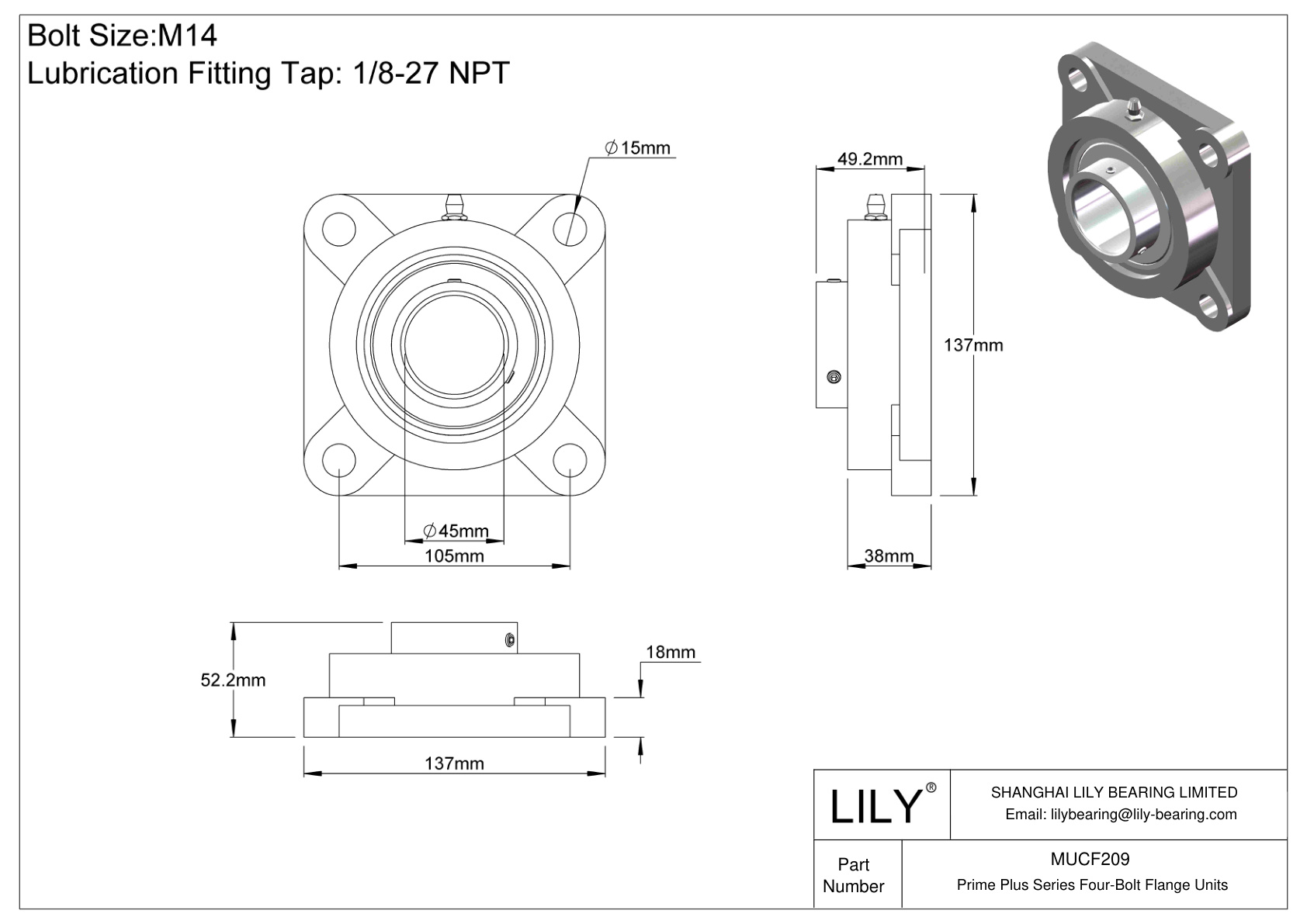 MUCF209 Unidades de brida de cuatro pernos de la serie Prime Plus cad drawing