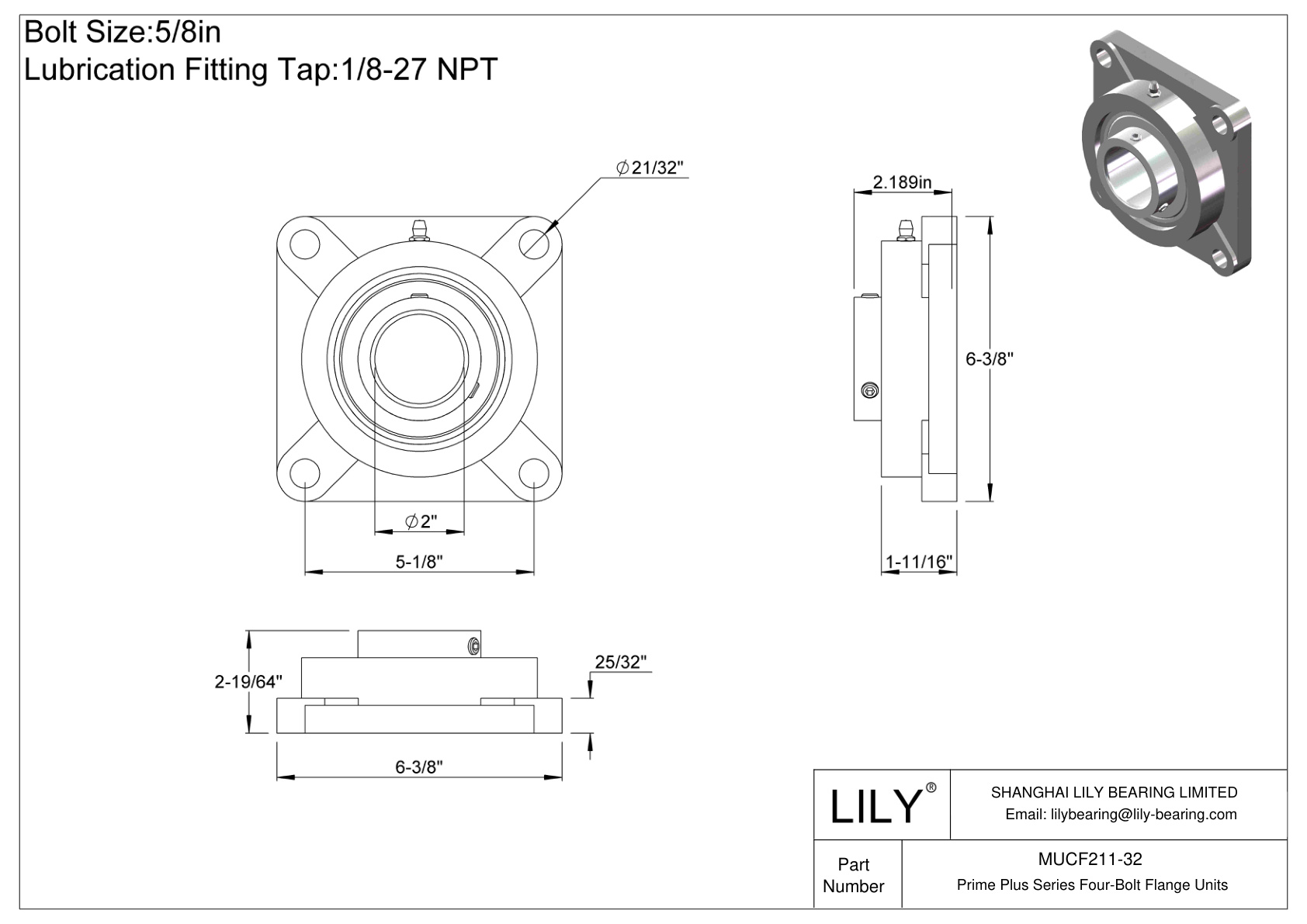 MUCF211-32 Prime Plus 系列四螺栓法兰装置 cad drawing