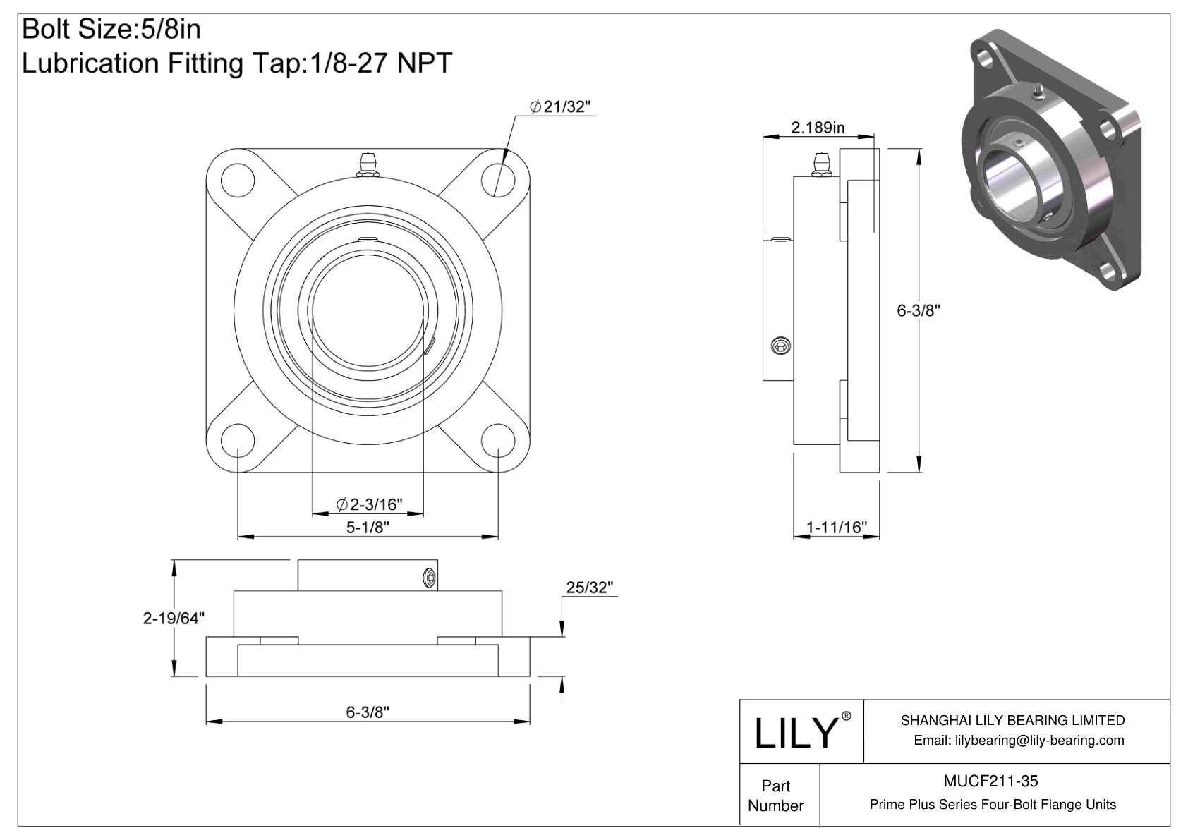 MUCF211-35 Unidades de brida de cuatro pernos de la serie Prime Plus cad drawing