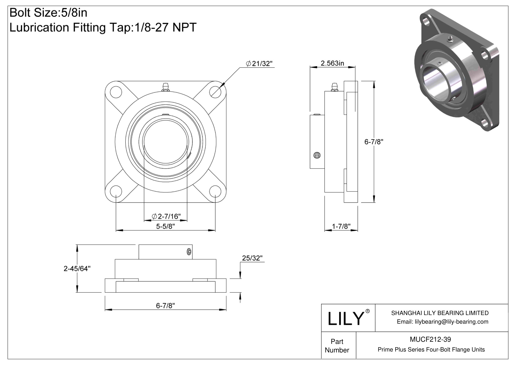 MUCF212-39 Prime Plus 系列四螺栓法兰装置 cad drawing