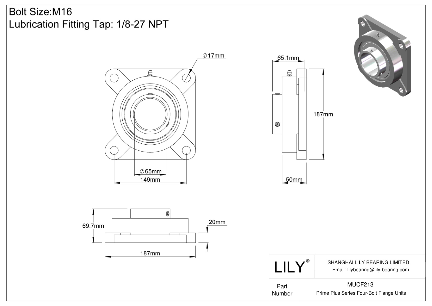 MUCF213 Prime Plus Series Four-Bolt Flange Units cad drawing