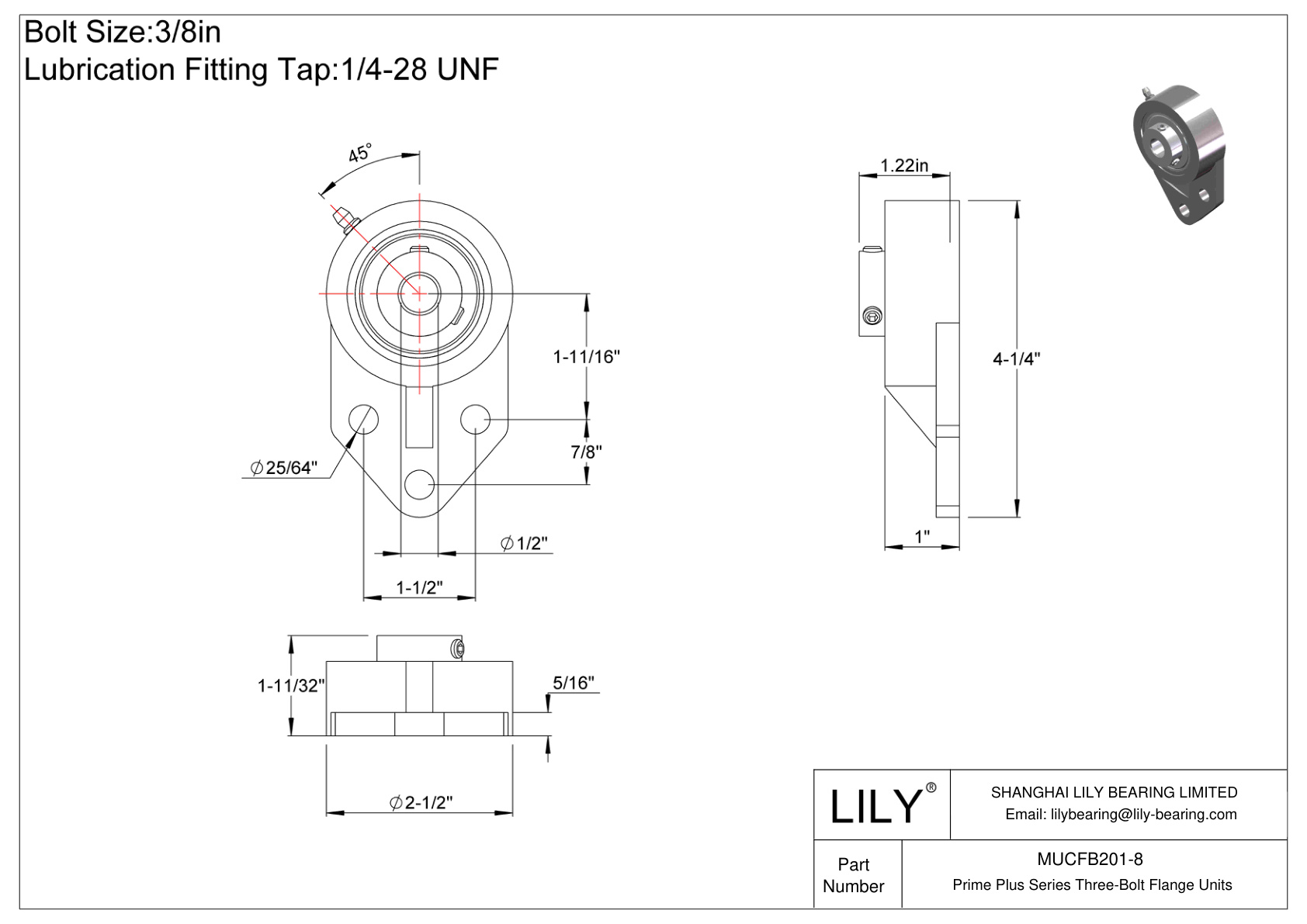 MUCFB201-8 Unidades de brida de tres pernos de la serie Prime Plus cad drawing