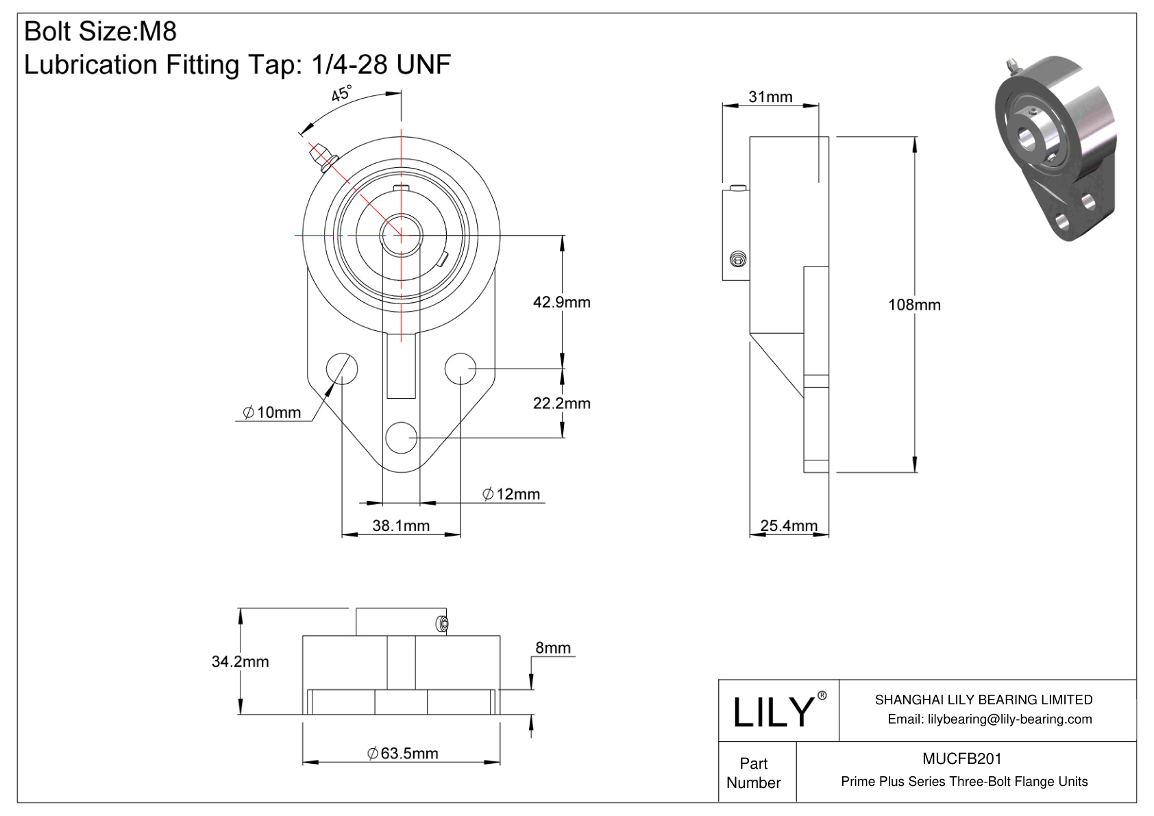 MUCFB201 Prime Plus Series Three-Bolt Flange Units cad drawing