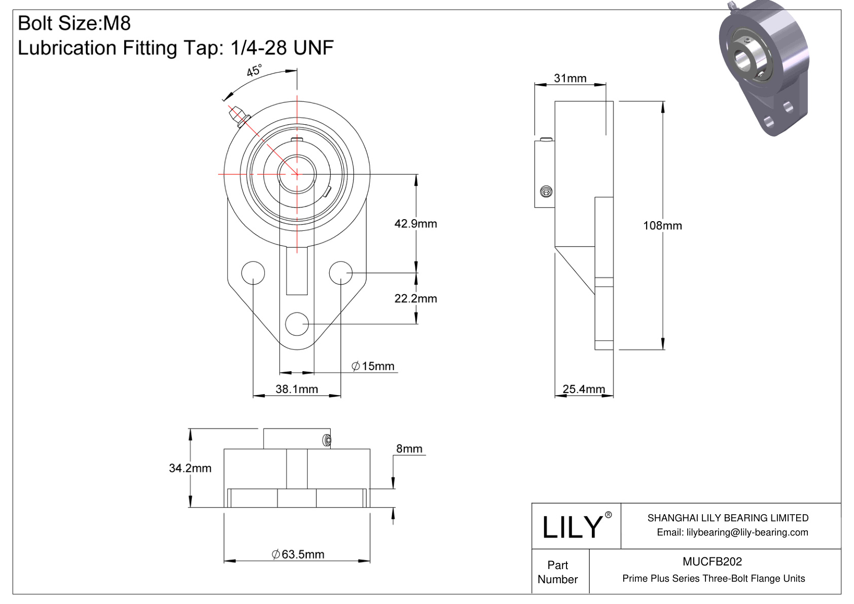 MUCFB202 Prime Plus Series Three-Bolt Flange Units cad drawing