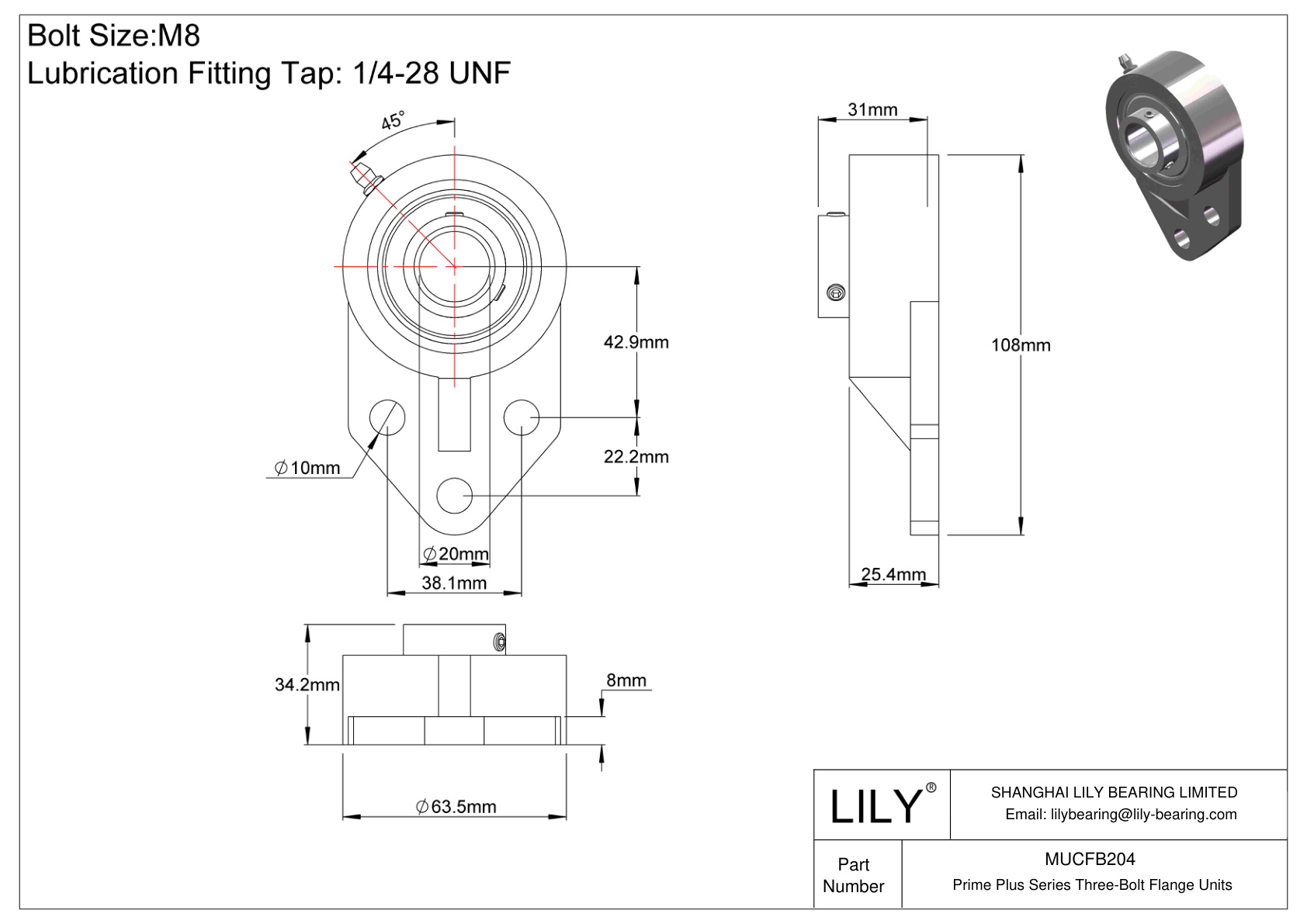 MUCFB204 Prime Plus Series Three-Bolt Flange Units cad drawing