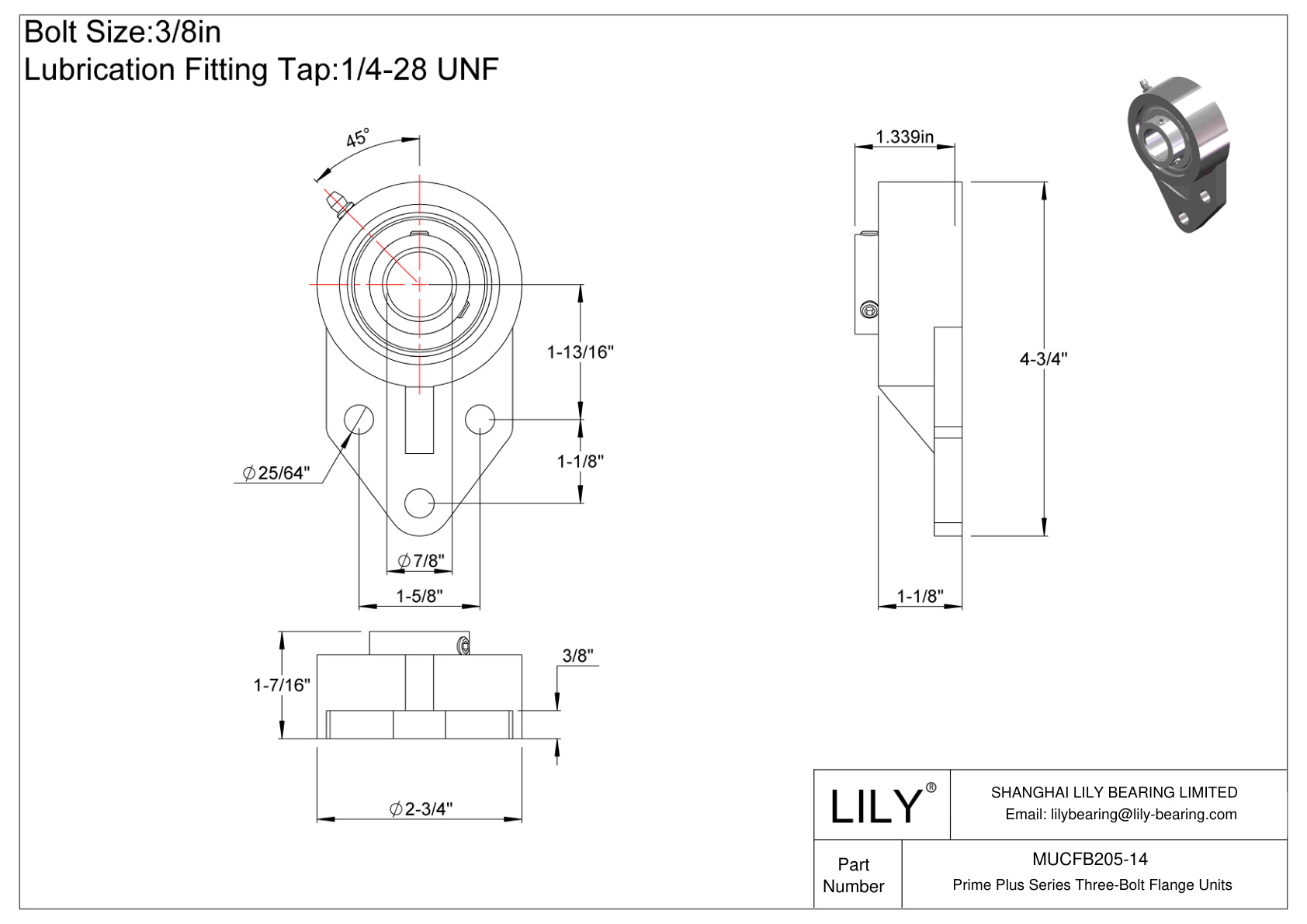 MUCFB205-14 Prime Plus 系列三螺栓法兰装置 cad drawing