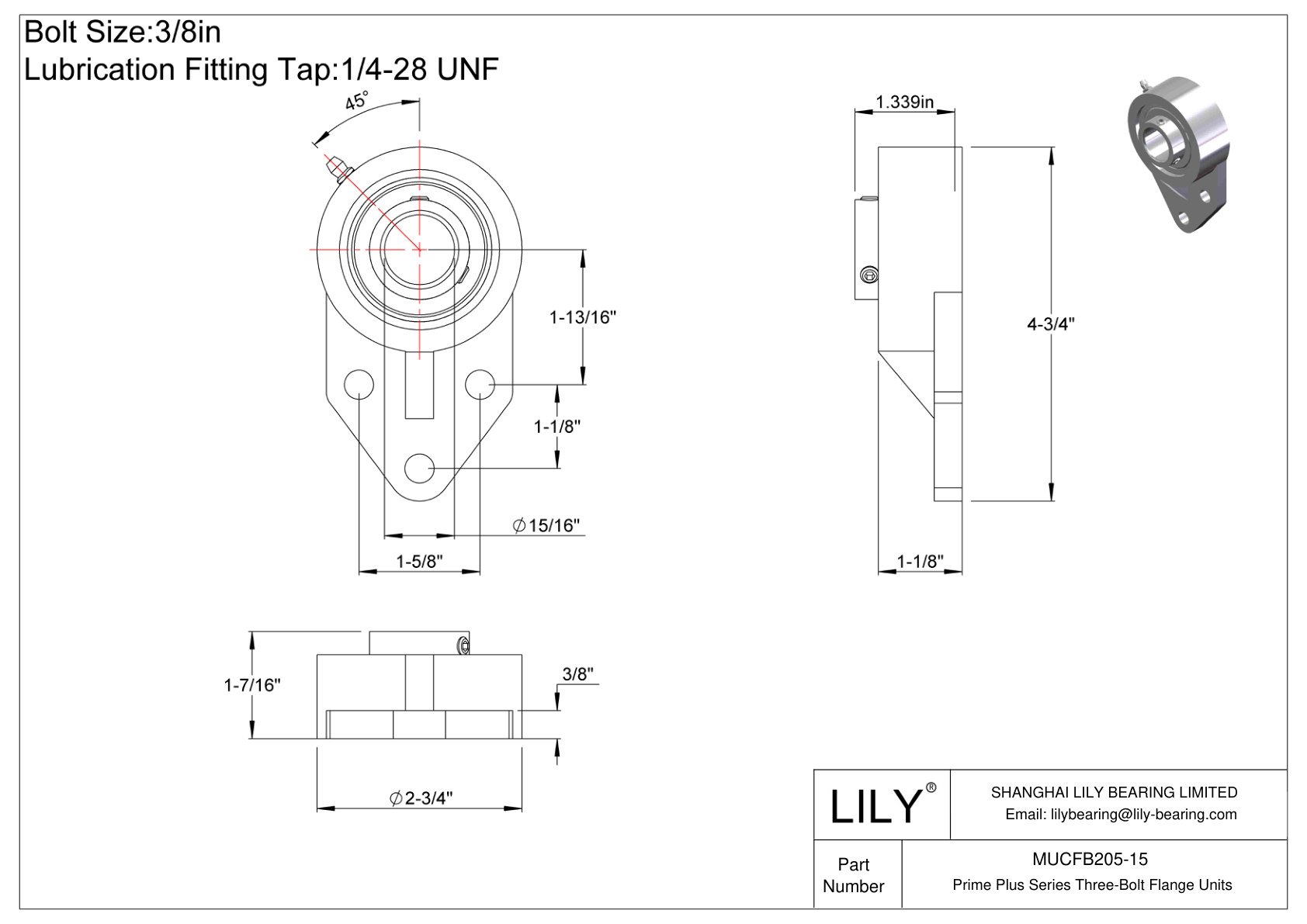 MUCFB205-15 Prime Plus 系列三螺栓法兰装置 cad drawing