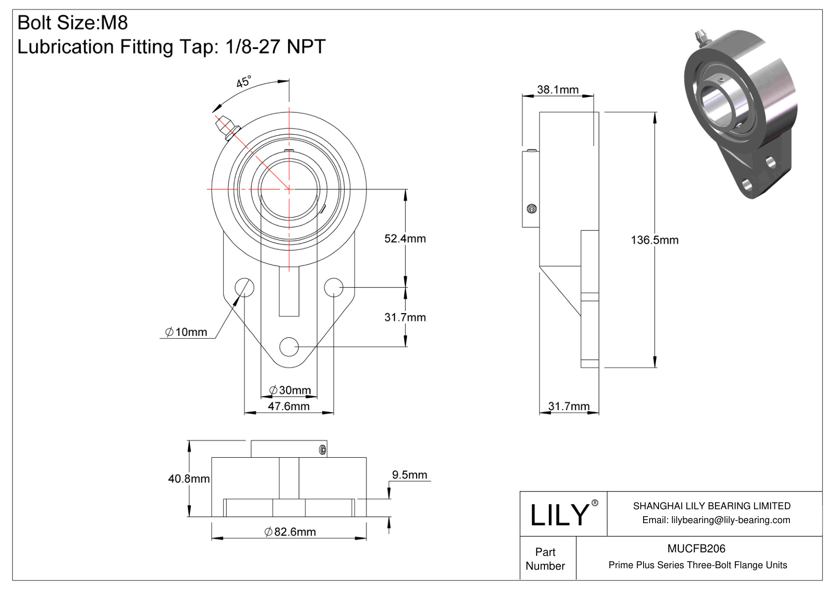 MUCFB206 Prime Plus 系列三螺栓法兰装置 cad drawing