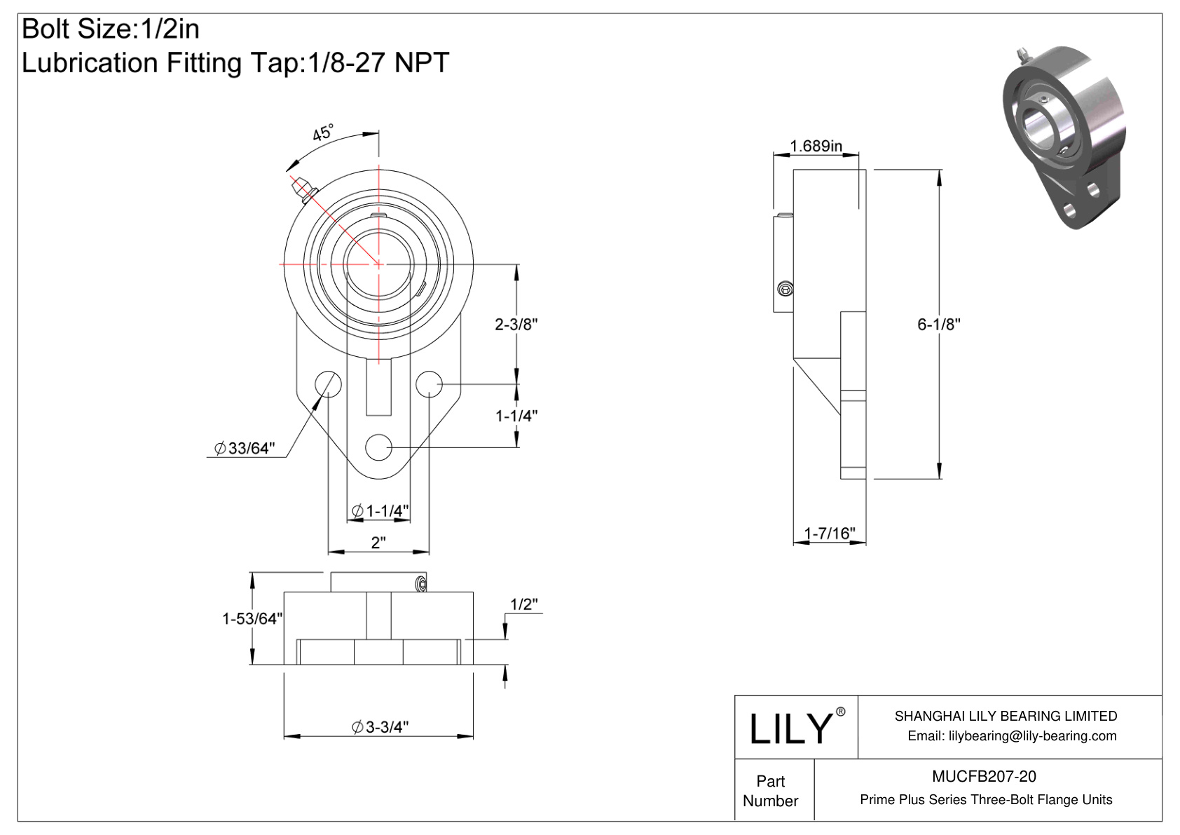 MUCFB207-20 Unidades de brida de tres pernos de la serie Prime Plus cad drawing