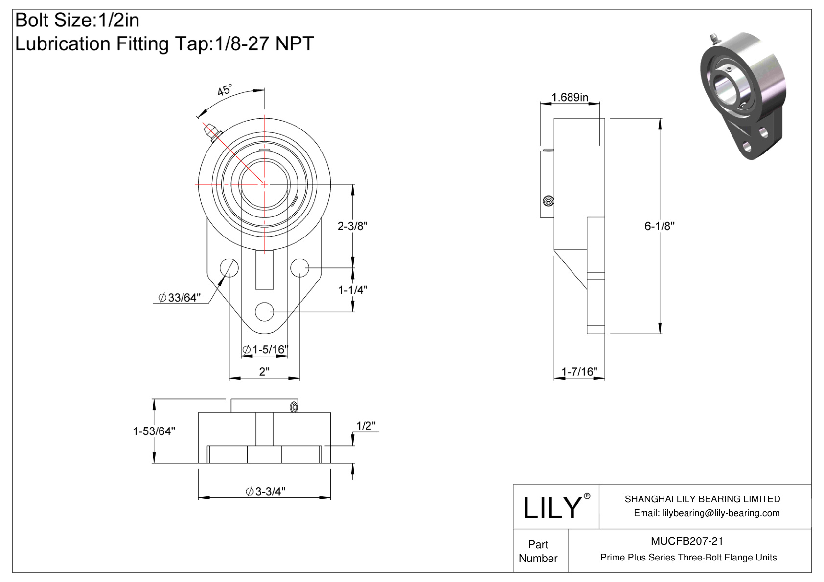 MUCFB207-21 Unidades de brida de tres pernos de la serie Prime Plus cad drawing