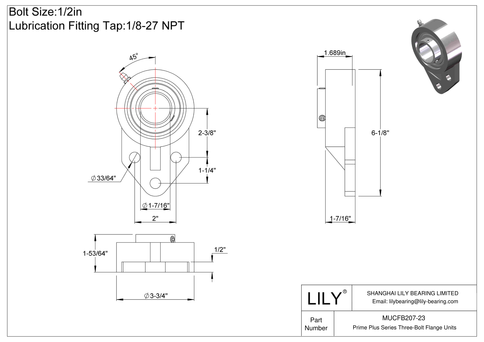 MUCFB207-23 Unidades de brida de tres pernos de la serie Prime Plus cad drawing