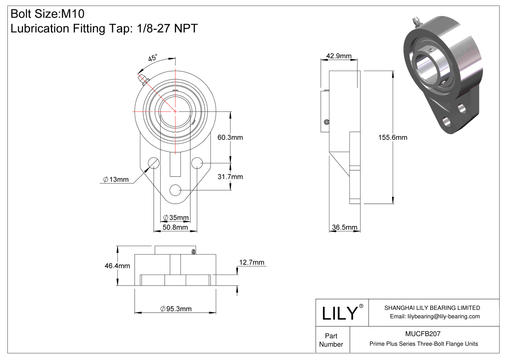 MUCFB207 Prime Plus Series Three-Bolt Flange Units cad drawing