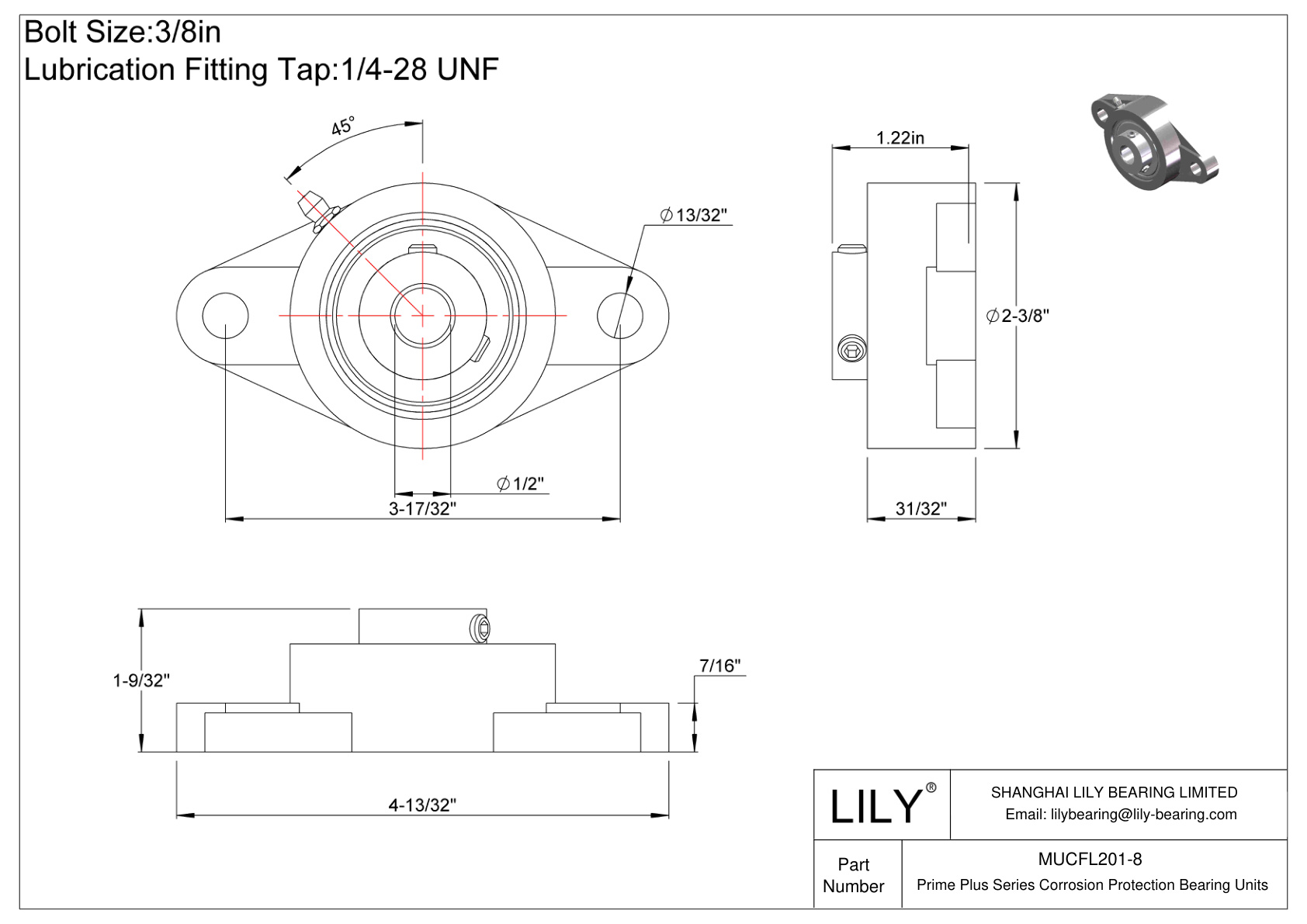 MUCFL201-8 Prime Plus Series Two-Bolt Flange Units cad drawing