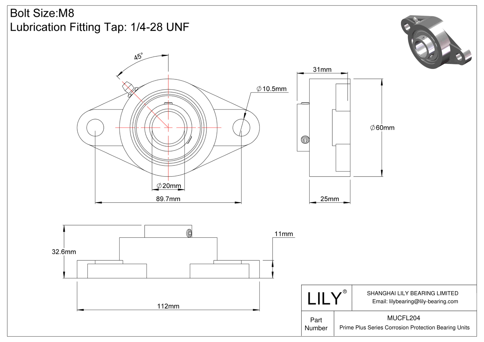 MUCFL204 Unidades de brida de dos pernos de la serie Prime Plus cad drawing