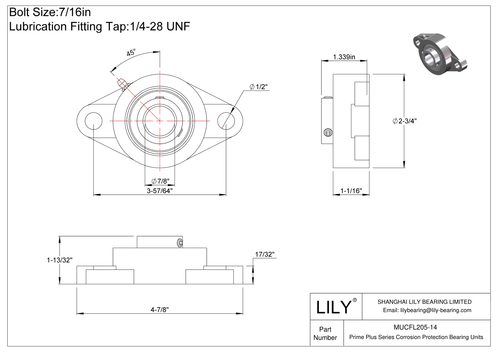 MUCFL205-14 Prime Plus Series Two-Bolt Flange Units cad drawing