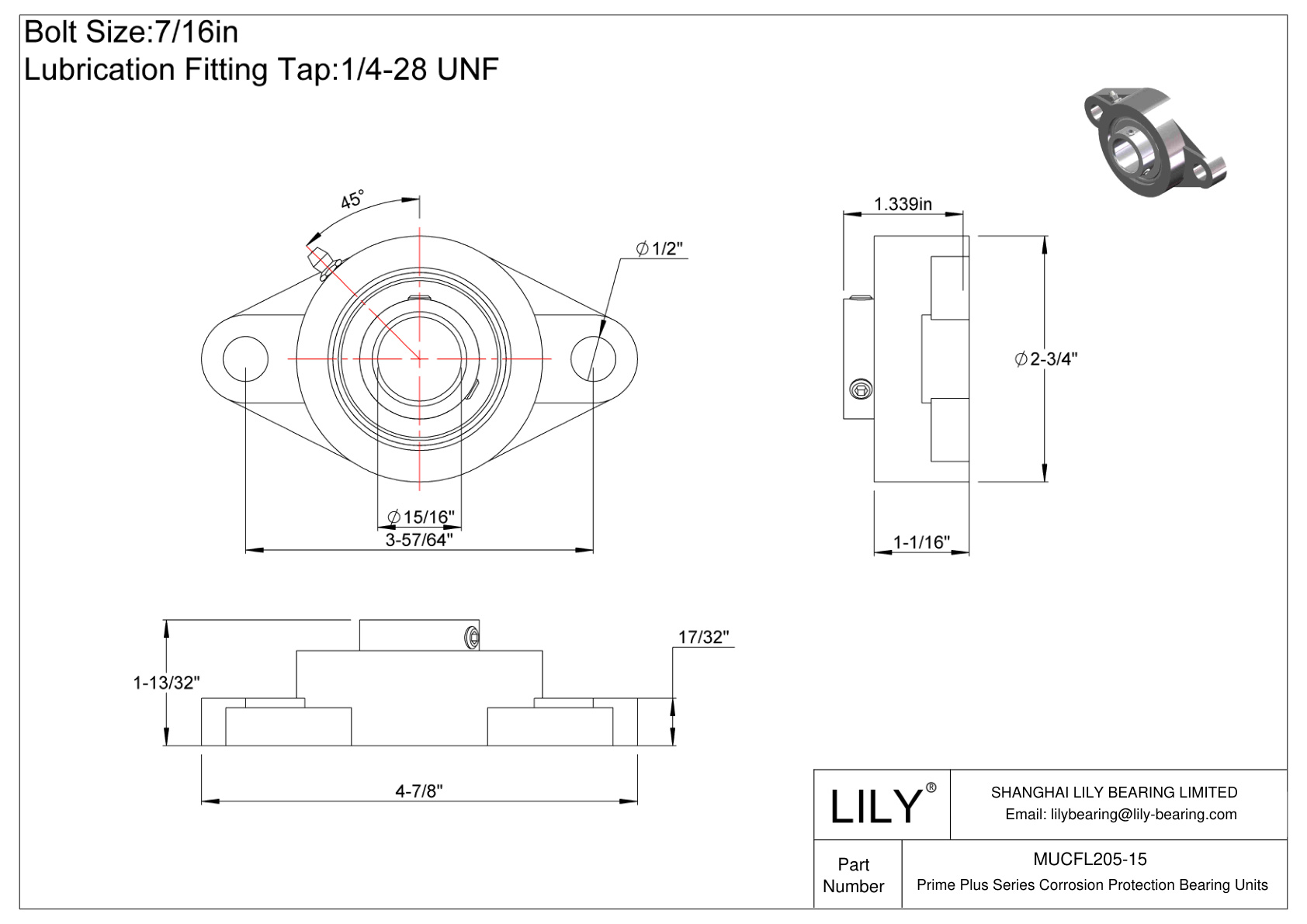 MUCFL205-15 Prime Plus Series Two-Bolt Flange Units cad drawing