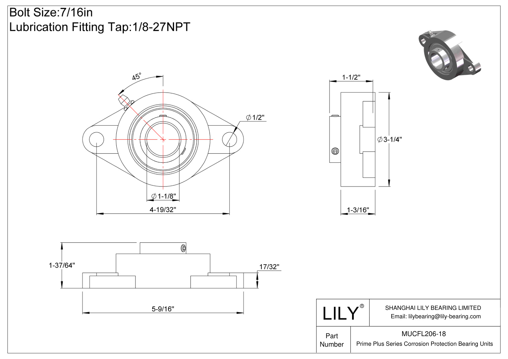 MUCFL206-18 Prime Plus Series Two-Bolt Flange Units cad drawing