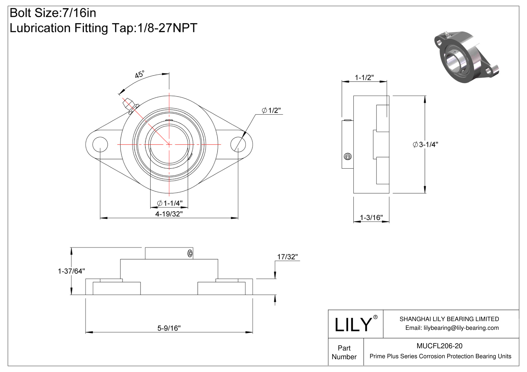 MUCFL206-20 Unidades de brida de dos pernos de la serie Prime Plus cad drawing