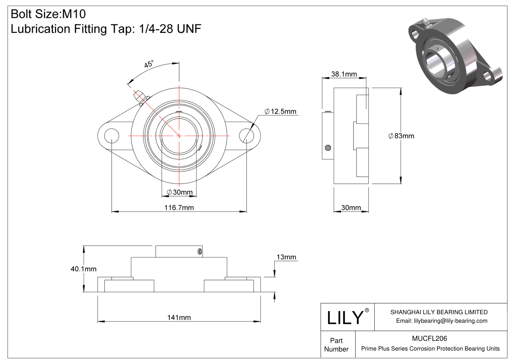 MUCFL206 Unidades de brida de dos pernos de la serie Prime Plus cad drawing