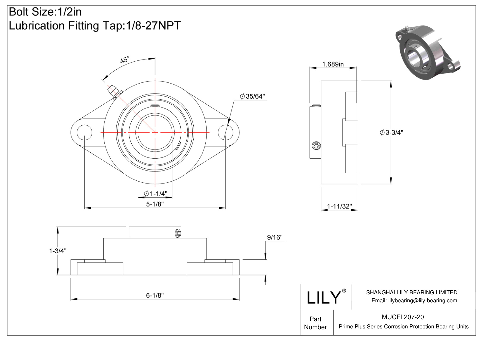 MUCFL207-20 Prime Plus Series Two-Bolt Flange Units cad drawing