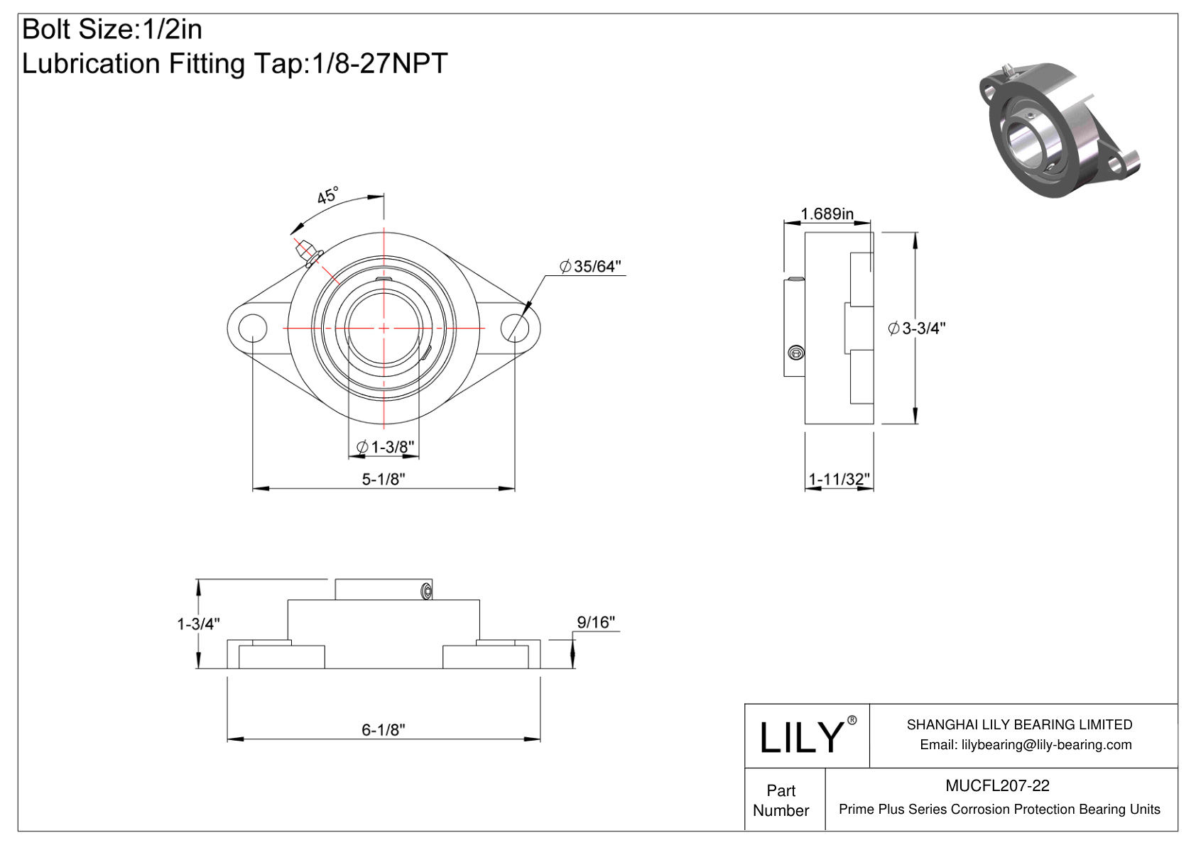 MUCFL207-22 Prime Plus 系列双螺栓法兰装置 cad drawing