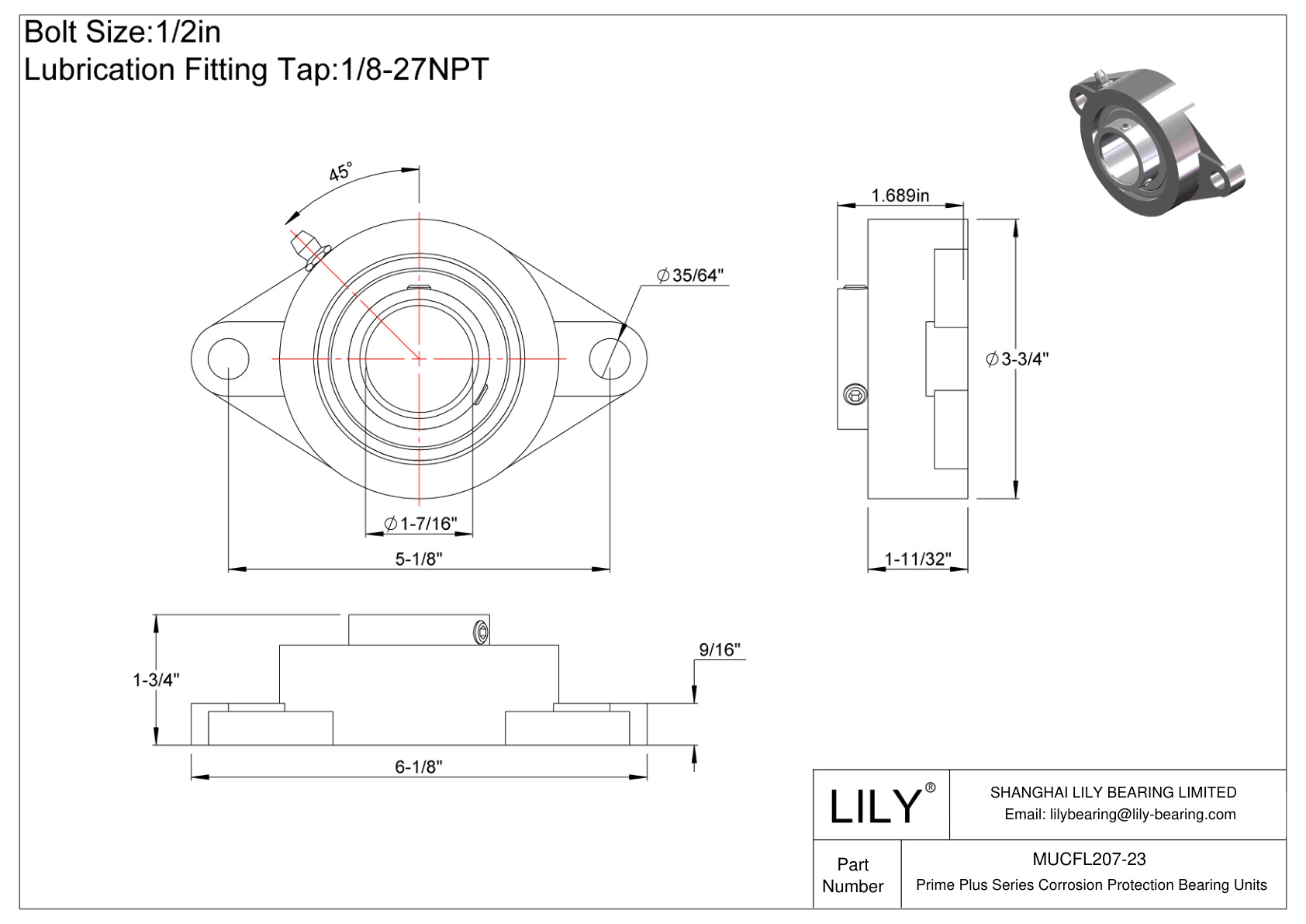 MUCFL207-23 Prime Plus 系列双螺栓法兰装置 cad drawing