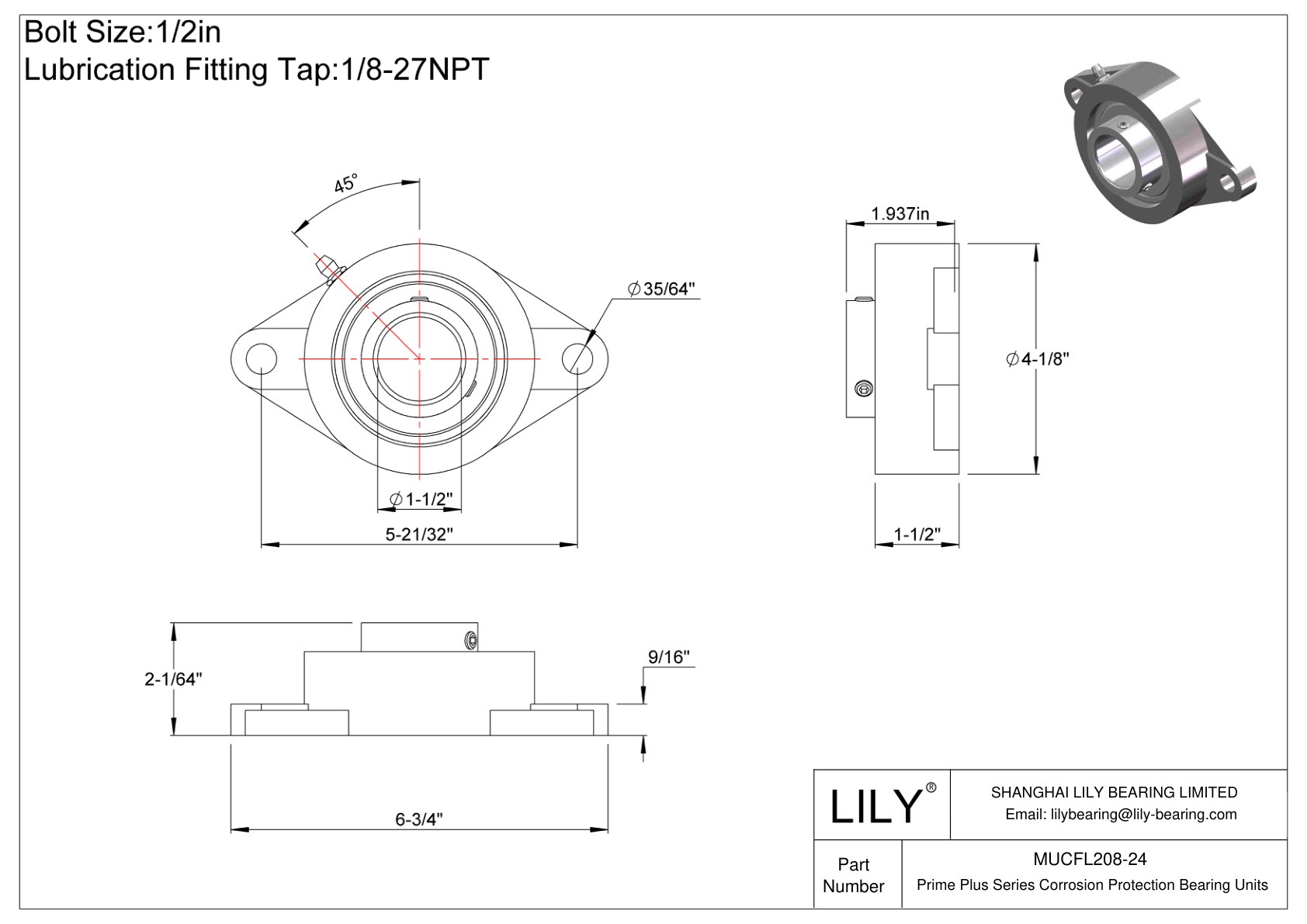 MUCFL208-24 Prime Plus Series Two-Bolt Flange Units cad drawing