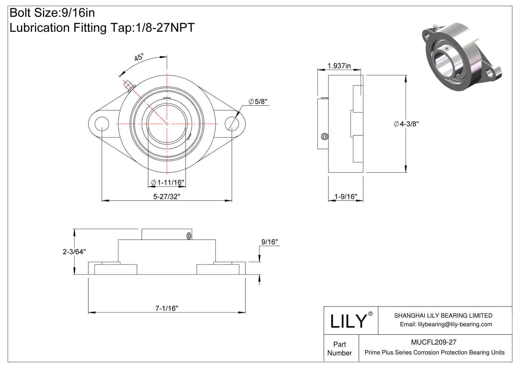 MUCFL209-27 Unidades de brida de dos pernos de la serie Prime Plus cad drawing