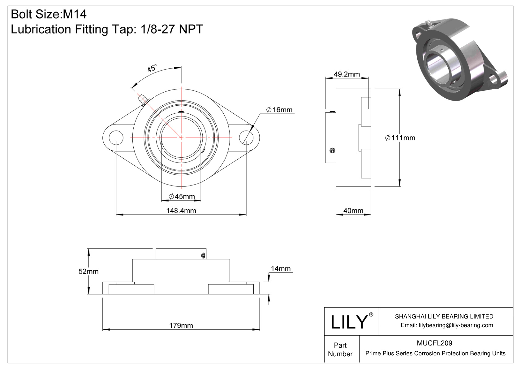 MUCFL209 Prime Plus Series Two-Bolt Flange Units cad drawing