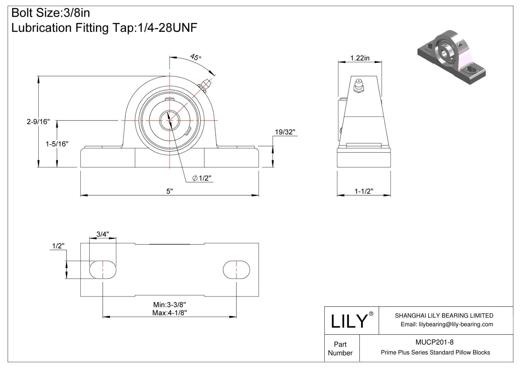 MUCP201-8 Prime Plus 系列标准枕块 cad drawing