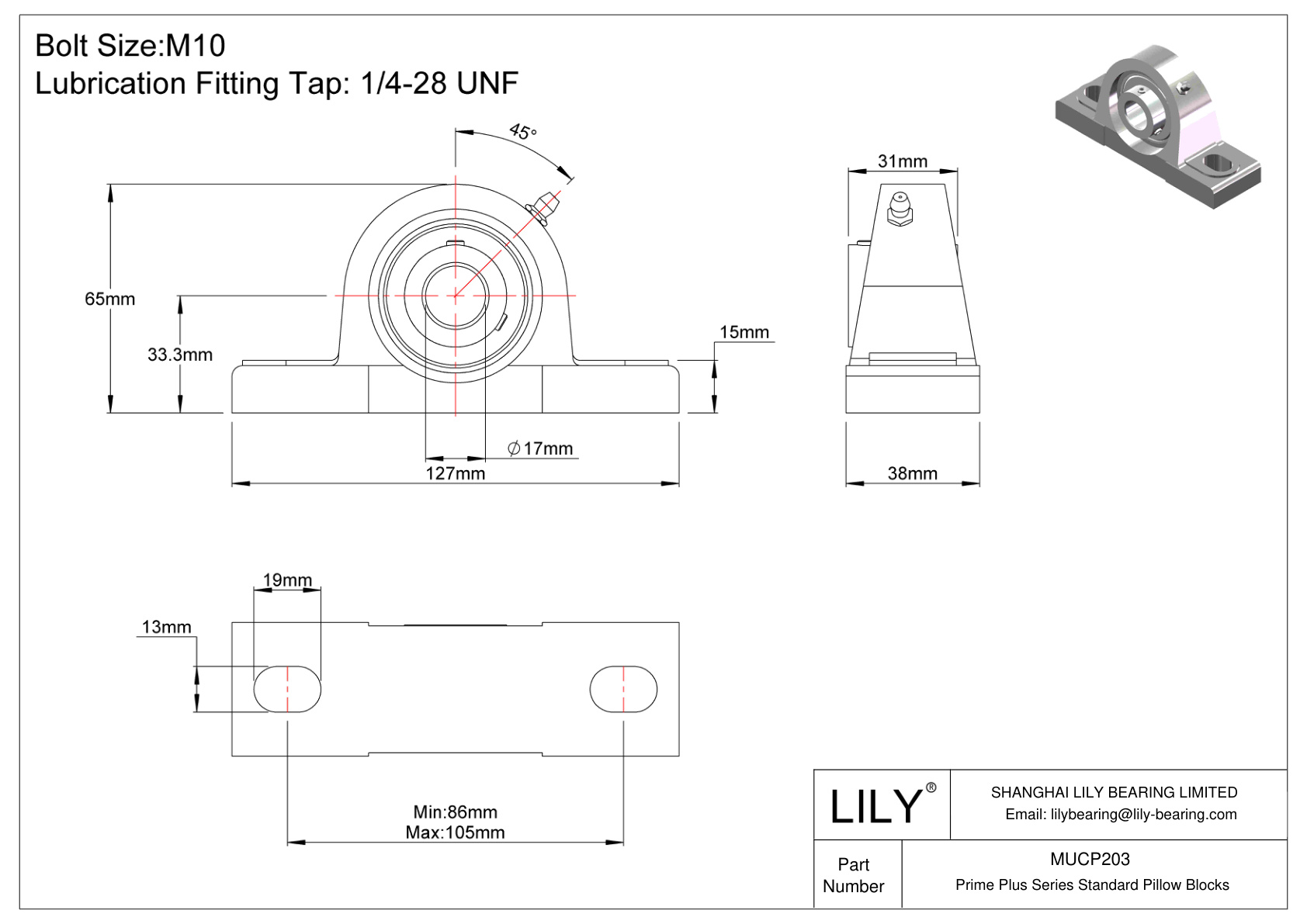 MUCP203 Prime Plus 系列标准枕块 cad drawing