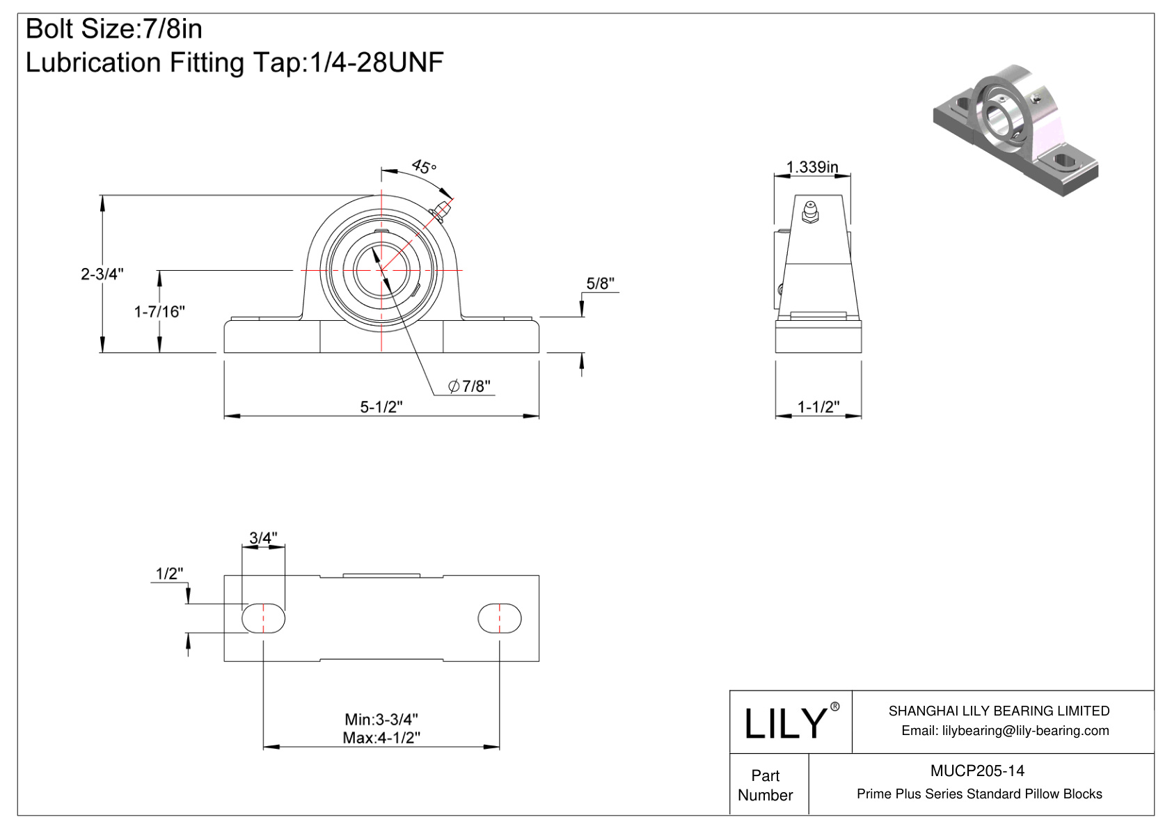 MUCP205-14 Bloques de almohada estándar de la serie Prime Plus cad drawing