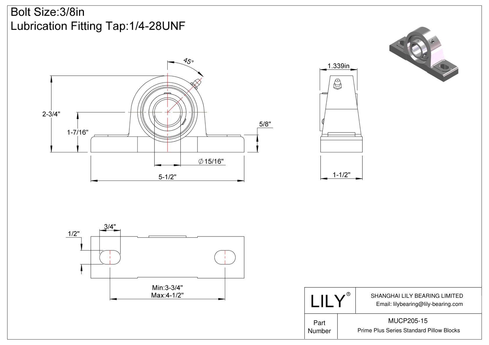 MUCP205-15 Bloques de almohada estándar de la serie Prime Plus cad drawing