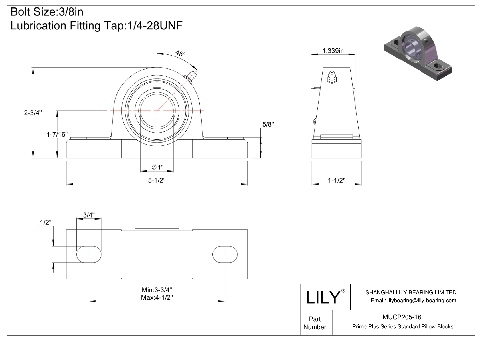 MUCP205-16 Prime Plus 系列标准枕块 cad drawing