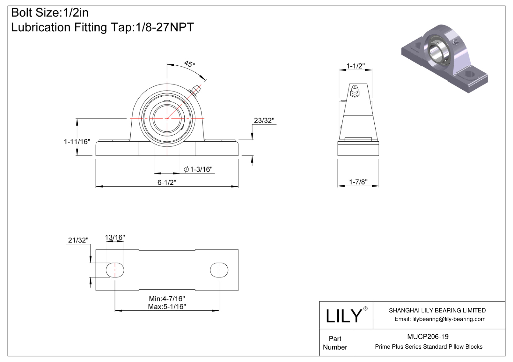 MUCP206-19 Prime Plus 系列标准枕块 cad drawing