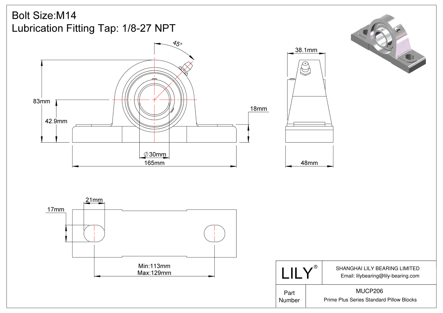 MUCP206 Prime Plus 系列标准枕块 cad drawing