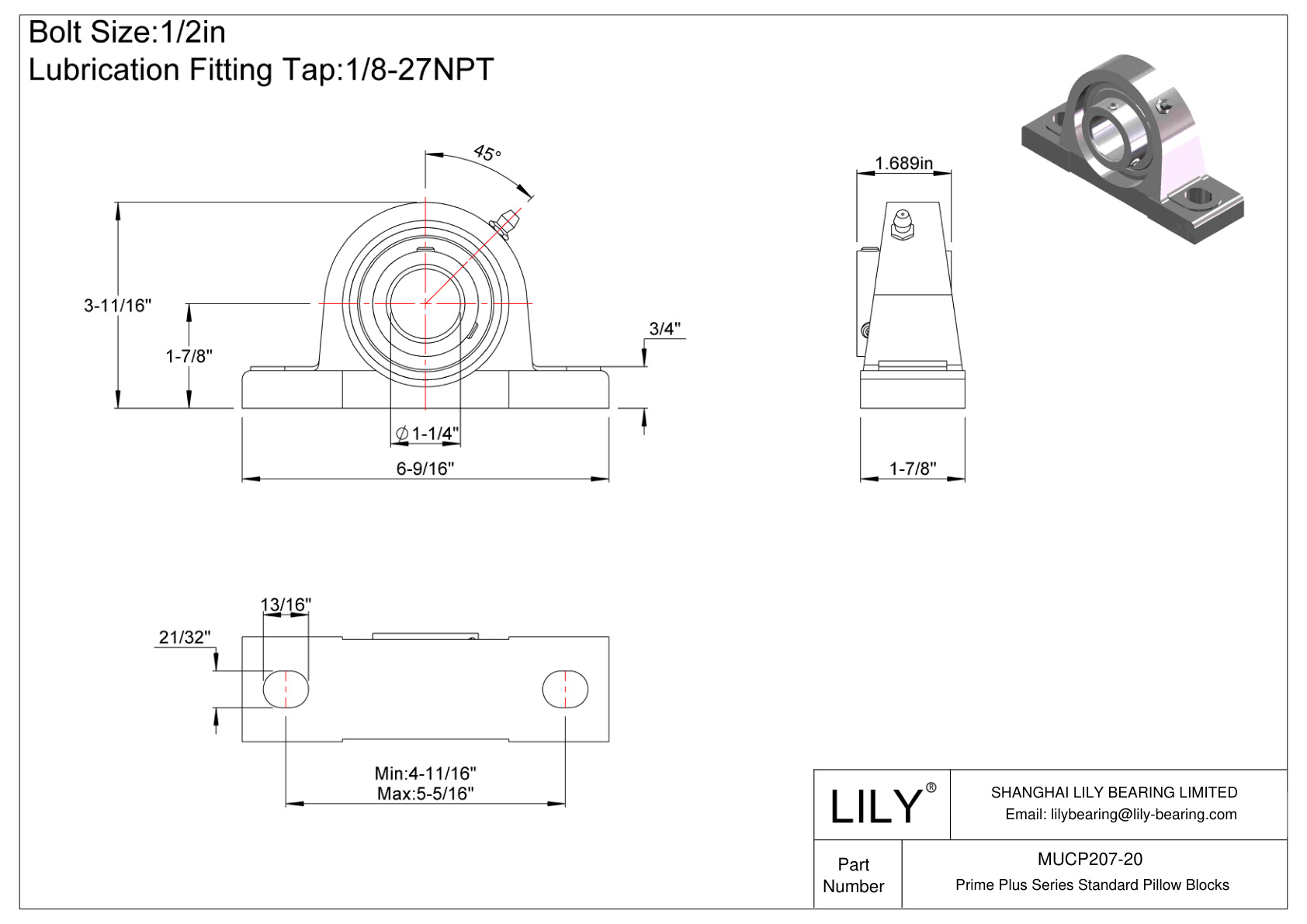 MUCP207-20 Prime Plus 系列标准枕块 cad drawing