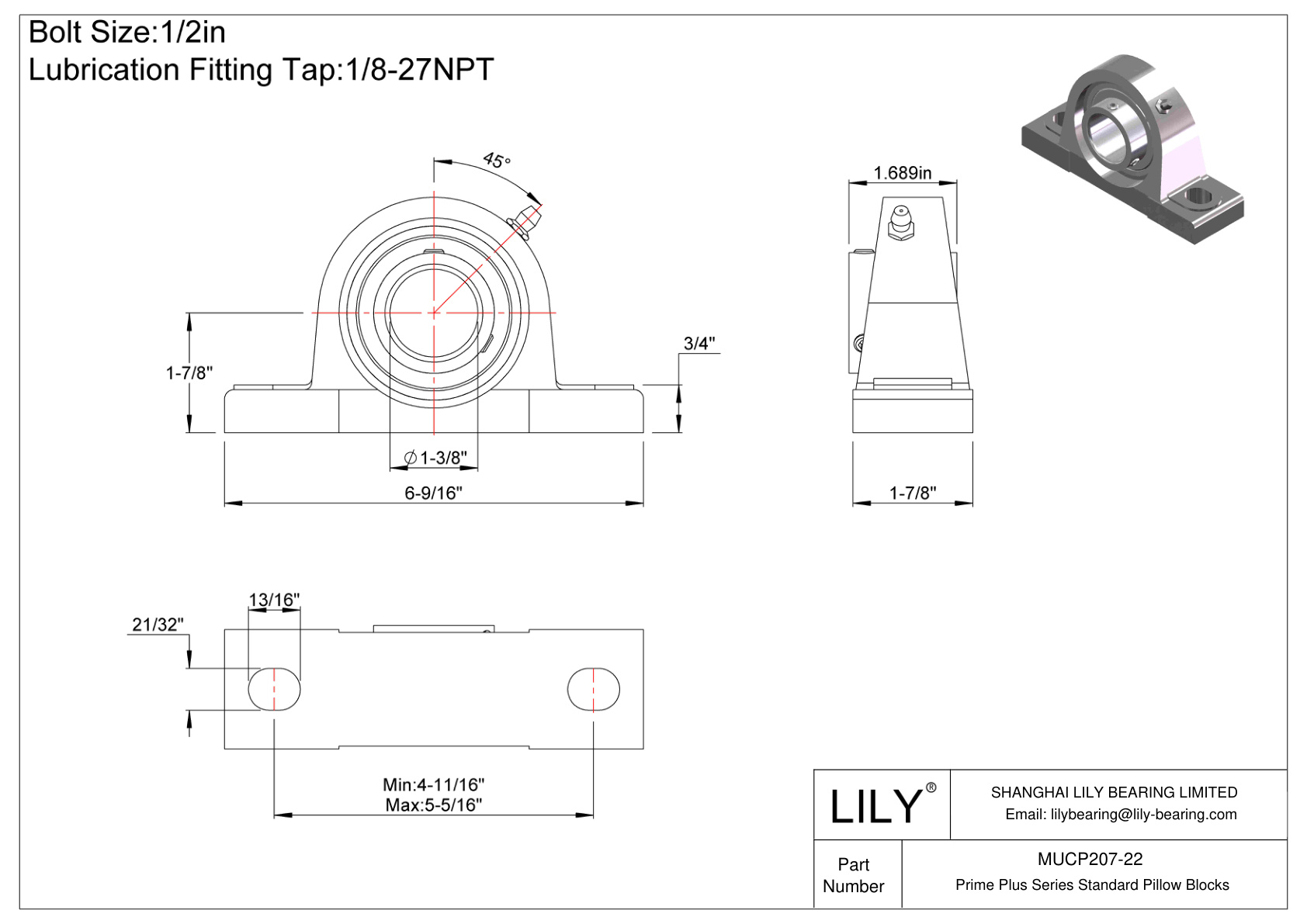 MUCP207-22 Prime Plus 系列标准枕块 cad drawing