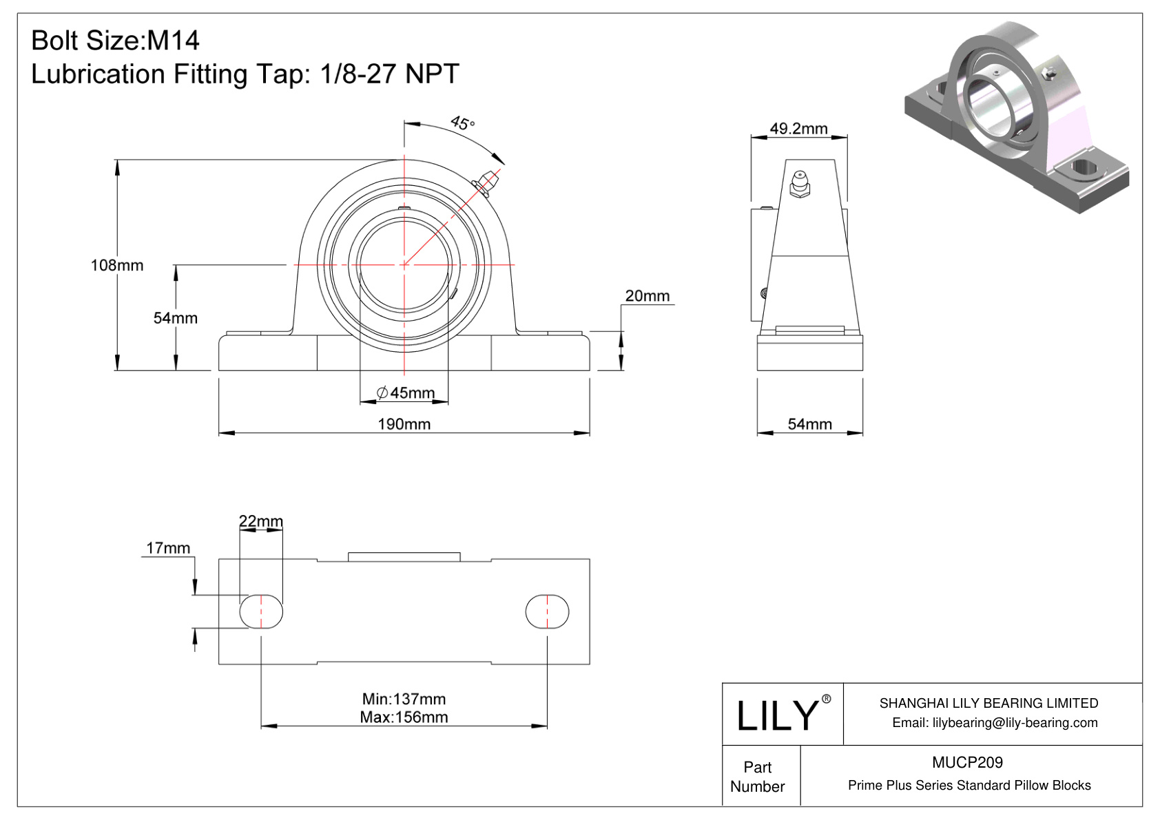 MUCP209 Prime Plus Series Standard Pillow Blocks cad drawing