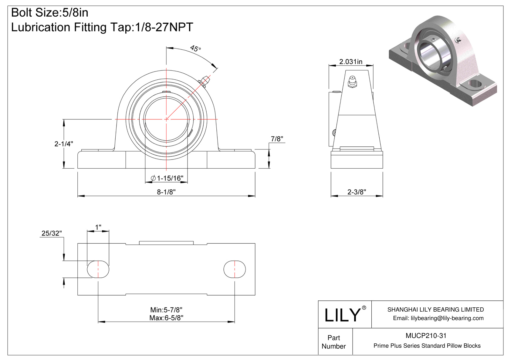 MUCP210-31 Prime Plus Series Standard Pillow Blocks cad drawing