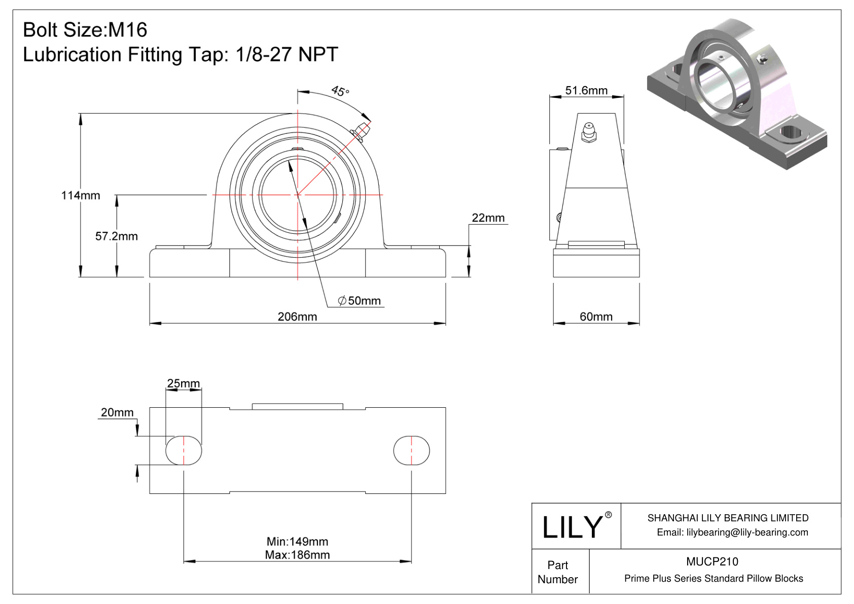 MUCP210 Prime Plus Series Standard Pillow Blocks cad drawing