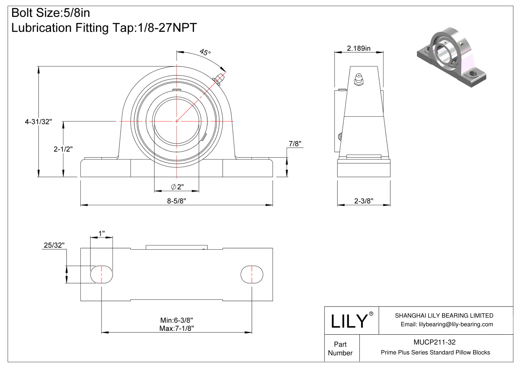 MUCP211-32 Prime Plus Series Standard Pillow Blocks cad drawing