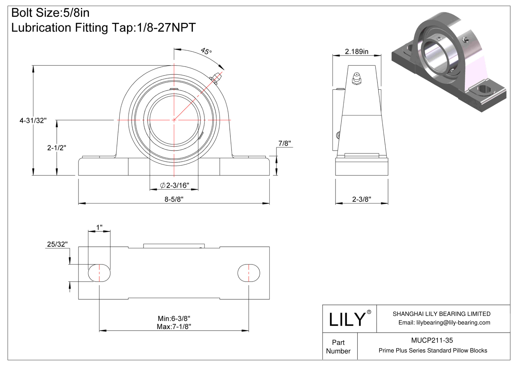 MUCP211-35 Prime Plus 系列标准枕块 cad drawing