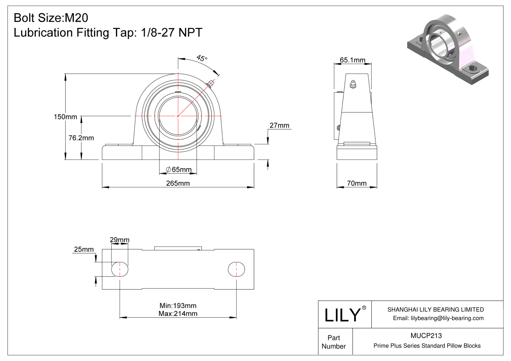 MUCP213 Prime Plus Series Standard Pillow Blocks cad drawing