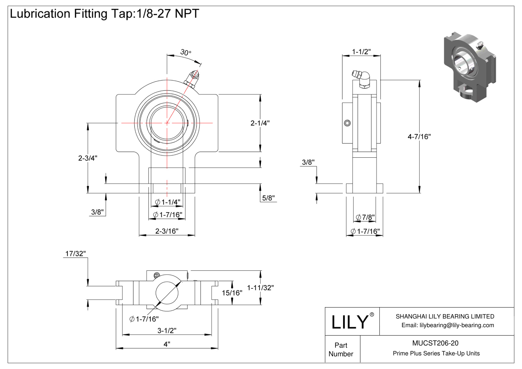 MUCST206-20 Prime Plus Series Take-Up Units cad drawing